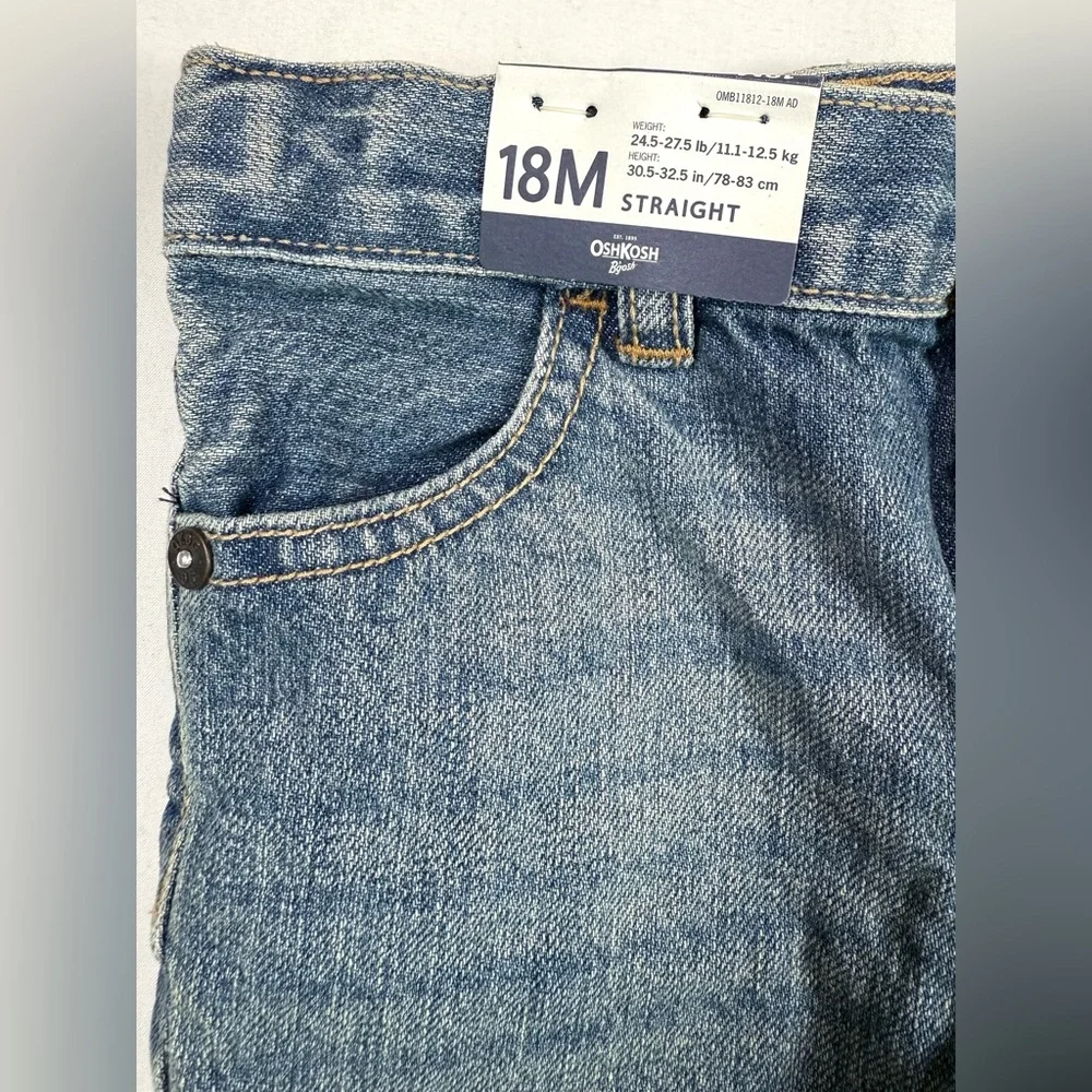 NWT OSHKOSH Boys Straight Jeans 18M Classic‎ Blue Denim Adjustable Waist NEW